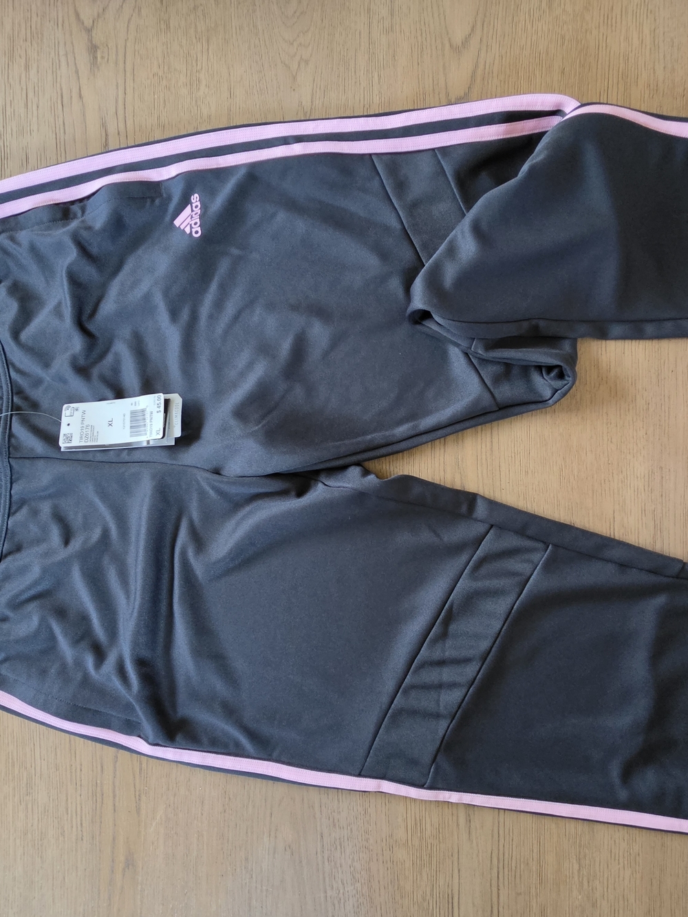 Adidas Black Track Pants with Pink Stripe